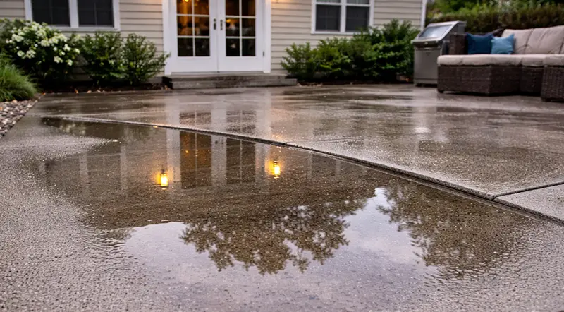 Water settling on patio